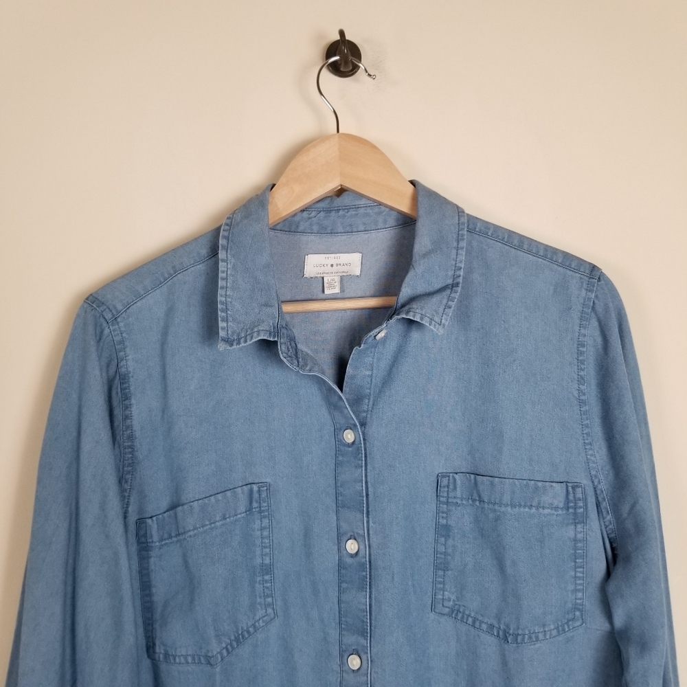 Lucky Brand Long Sleeve Tencel Shirt Top Large - Picture 2 of 3